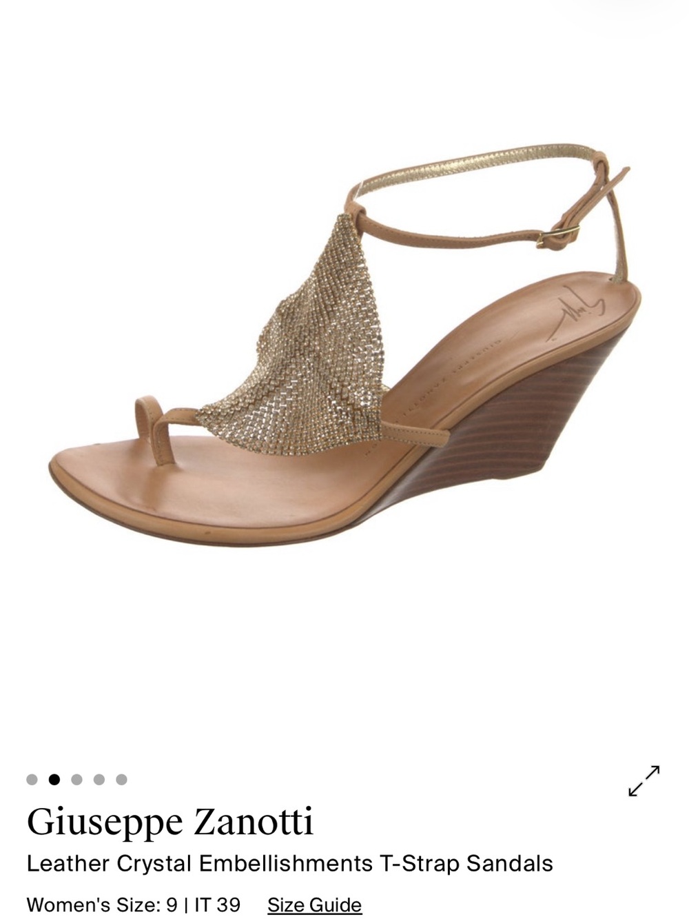Giuseppe Zanotti Gold Crystal Mesh T-Strap Sandals - Picture 2 of 5